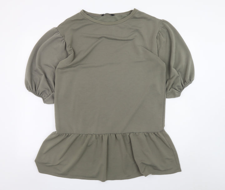 George Womens Khaki 12-14 Peplum Puff Sleeve Casual Dress