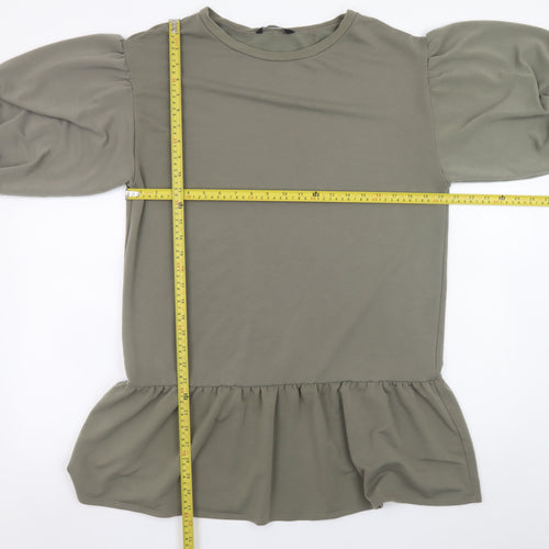 George Womens Khaki 12-14 Peplum Puff Sleeve Casual Dress
