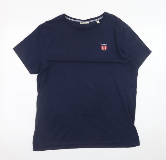 GANT Men's Blue Regular Fit Cotton Crew Neck Short Sleeve T-Shirt L