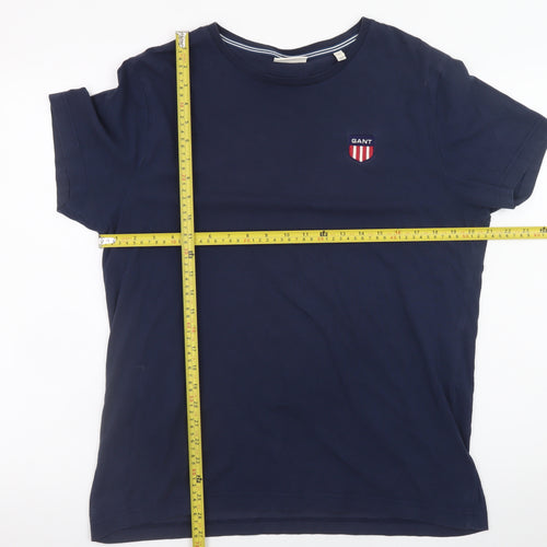 GANT Men's Blue Regular Fit Cotton Crew Neck Short Sleeve T-Shirt L