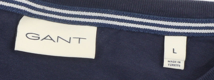GANT Men's Blue Regular Fit Cotton Crew Neck Short Sleeve T-Shirt L