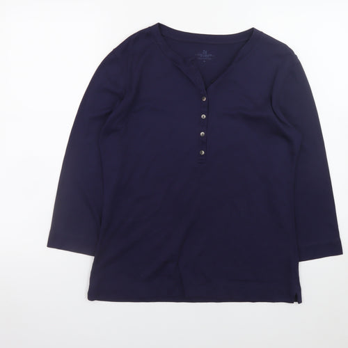 Spirit of the Andes Women Blue M Basic Henley 3/4 Sleeve Cotton Top