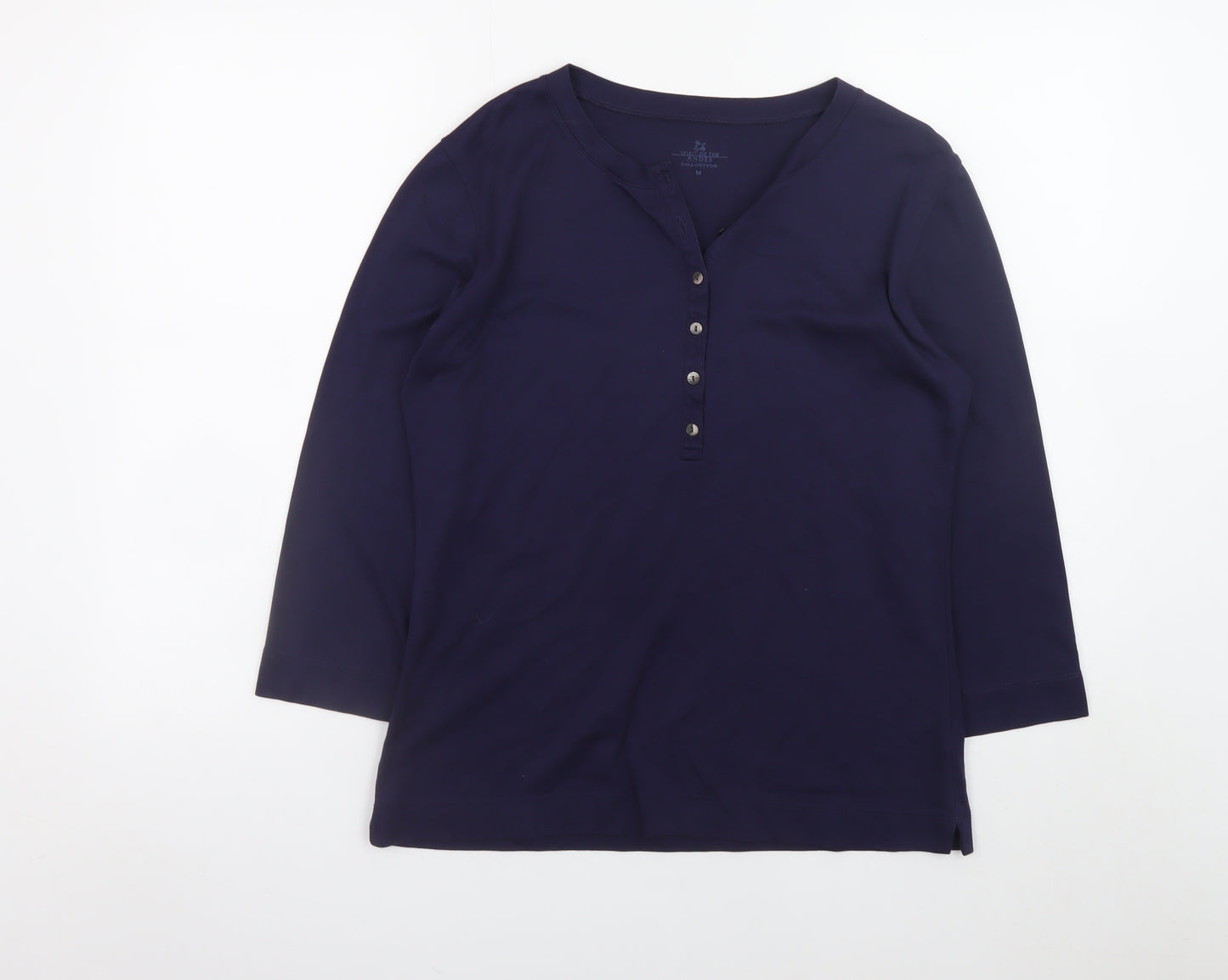 Spirit of the Andes Women Blue M Basic Henley 3/4 Sleeve Cotton Top