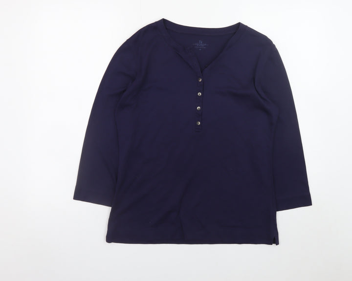 Spirit of the Andes Women Blue M Basic Henley 3/4 Sleeve Cotton Top