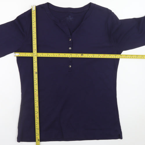 Spirit of the Andes Women Blue M Basic Henley 3/4 Sleeve Cotton Top