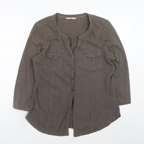 Tu Women’s Khaki Button-Up Blouse Size 14 100% Cotton Long Sleeve