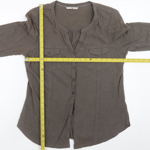 Tu Women’s Khaki Button-Up Blouse Size 14 100% Cotton Long Sleeve