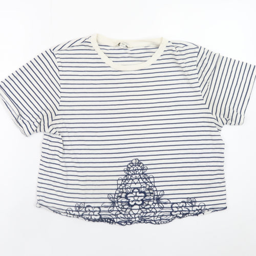 Miss Selfridge Women’s White Striped Cropped T-Shirt Size 14