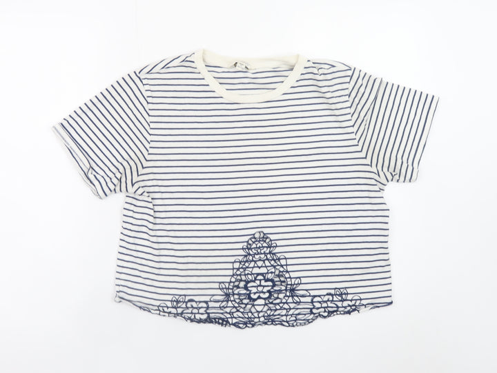 Miss Selfridge Women’s White Striped Cropped T-Shirt Size 14