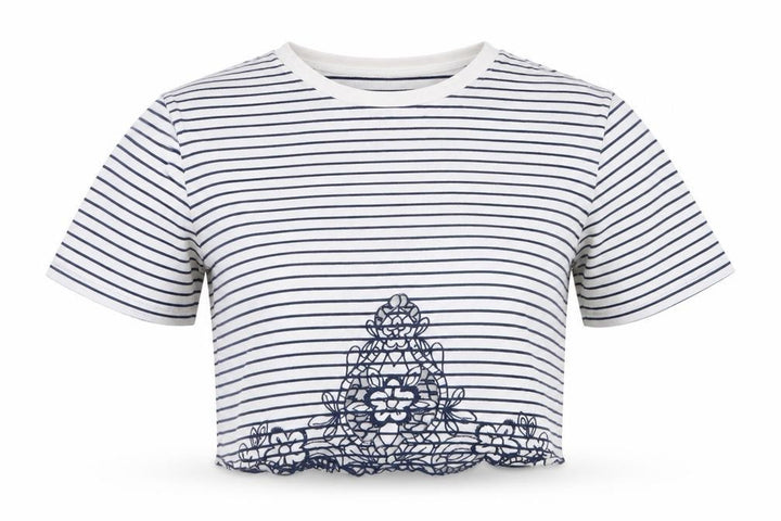 Miss Selfridge Women’s White Striped Cropped T-Shirt Size 14