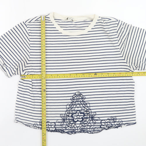 Miss Selfridge Women’s White Striped Cropped T-Shirt Size 14