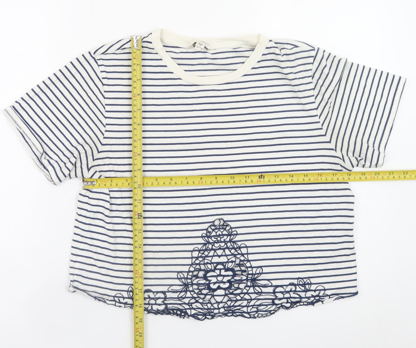 Miss Selfridge Women’s White Striped Cropped T-Shirt Size 14