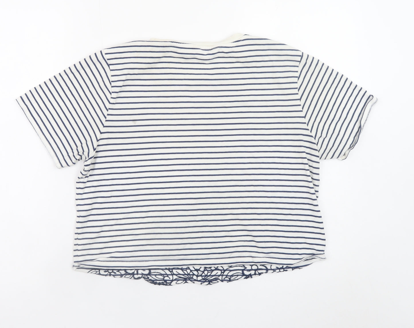 Miss Selfridge Women’s White Striped Cropped T-Shirt Size 14