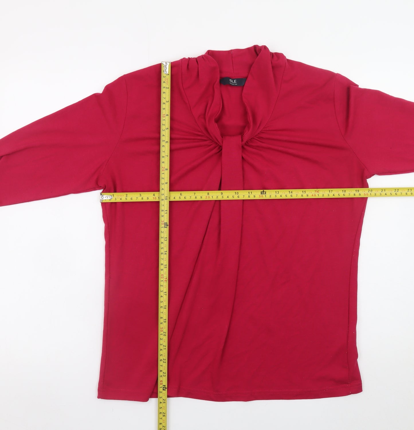 Isle Collection Women's Red Long Sleeve Knot Neck Top Size M