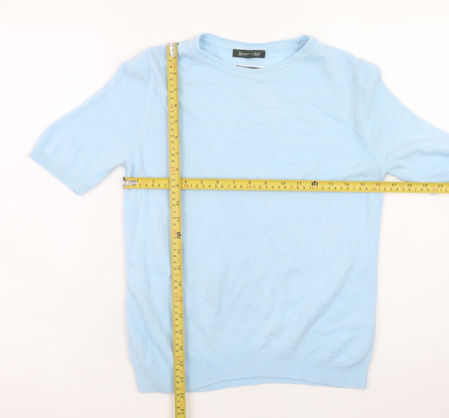 Bonmarché Women Blue Size 10 Acrylic Short Sleeve Pullover Jumper