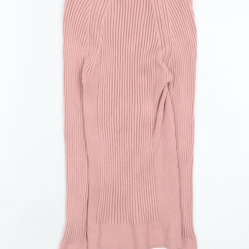 MNG Women’s Pink Ribbed Knit V-Neck Long Sleeve Top Size S