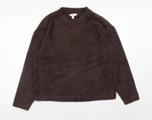 Marks and Spencer Women Brown Fluffy Knit Crew Neck Pullover Jumper M