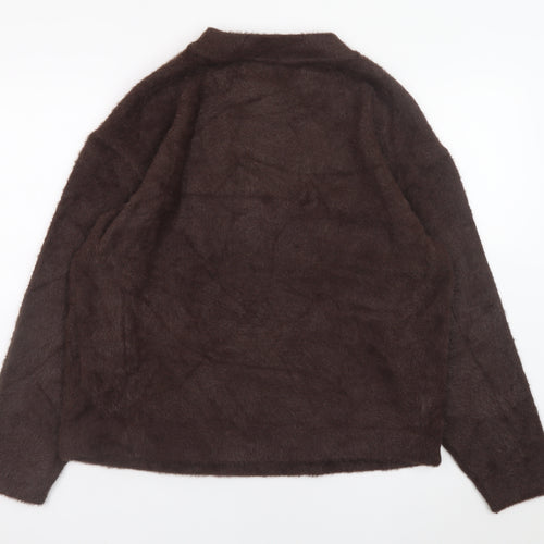 Marks and Spencer Women Brown Fluffy Knit Crew Neck Pullover Jumper M