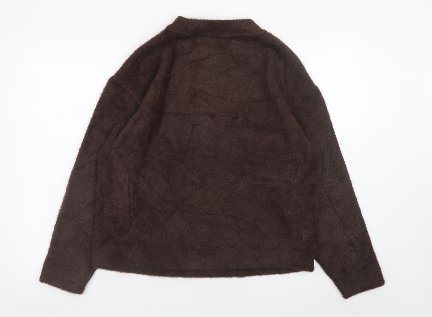 Marks and Spencer Women Brown Fluffy Knit Crew Neck Pullover Jumper M