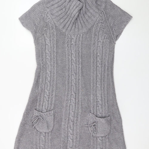 E-vie Women Grey Size 16 Jumper Dress Roll Neck Knit