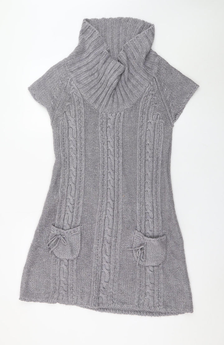 E-vie Women Grey Size 16 Jumper Dress Roll Neck Knit