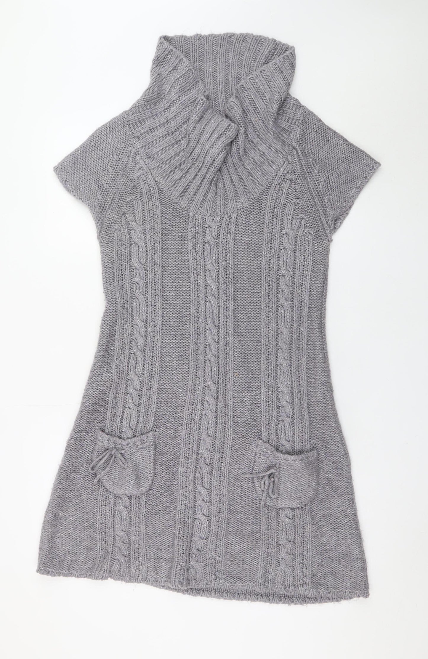 E-vie Women Grey Size 16 Jumper Dress Roll Neck Knit