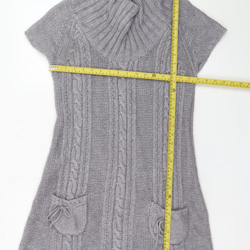 E-vie Women Grey Size 16 Jumper Dress Roll Neck Knit
