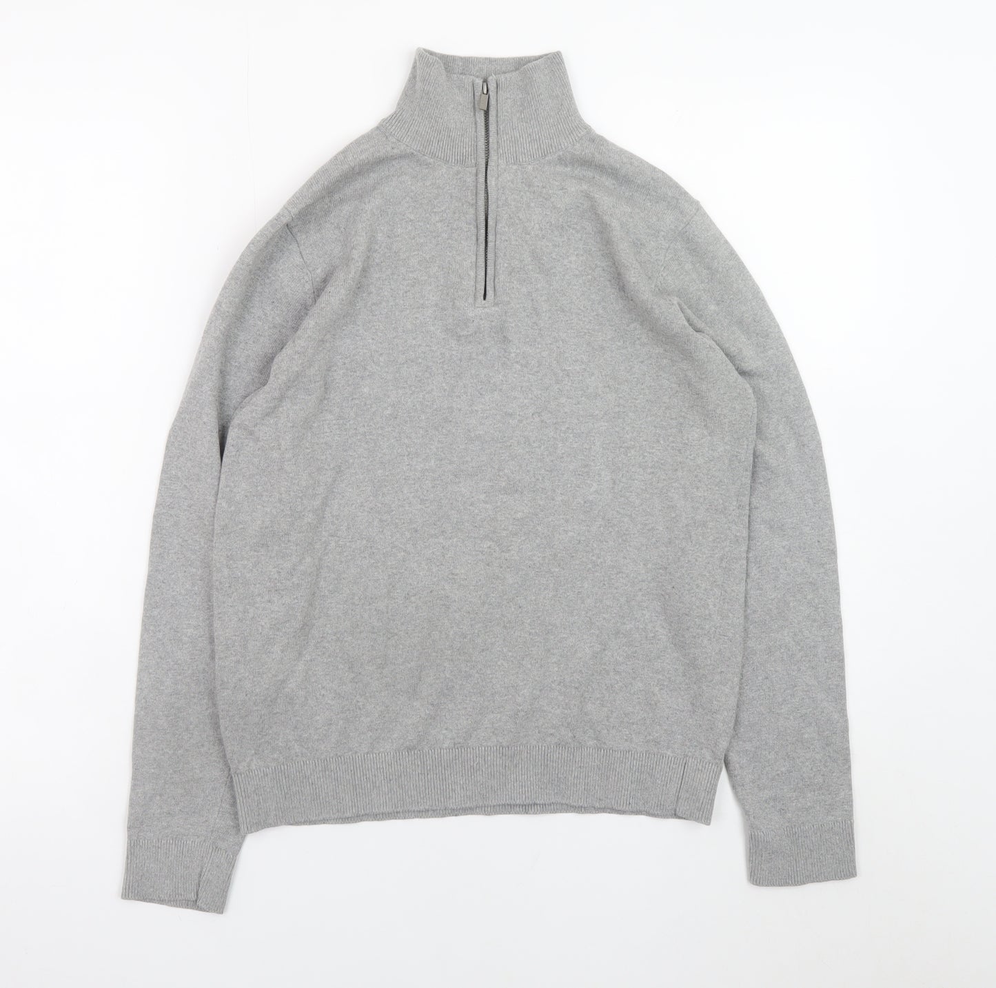 MNG Men's Grey 1/2 Zip High Neck Knit Sweatshirt Size S