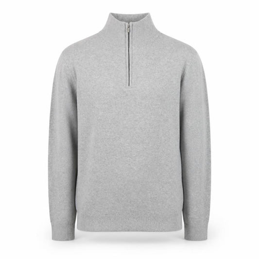 Front view of Mango Men's Grey 1/2 Zip High Neck Knit Sweatshirt, size S