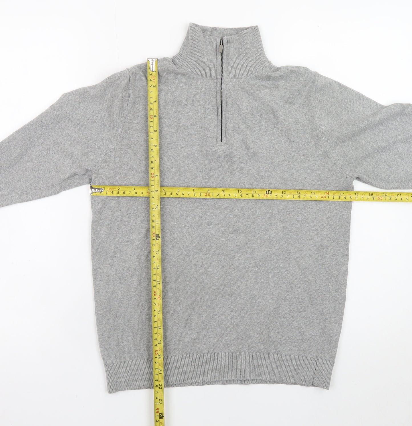 MNG Men's Grey 1/2 Zip High Neck Knit Sweatshirt Size S