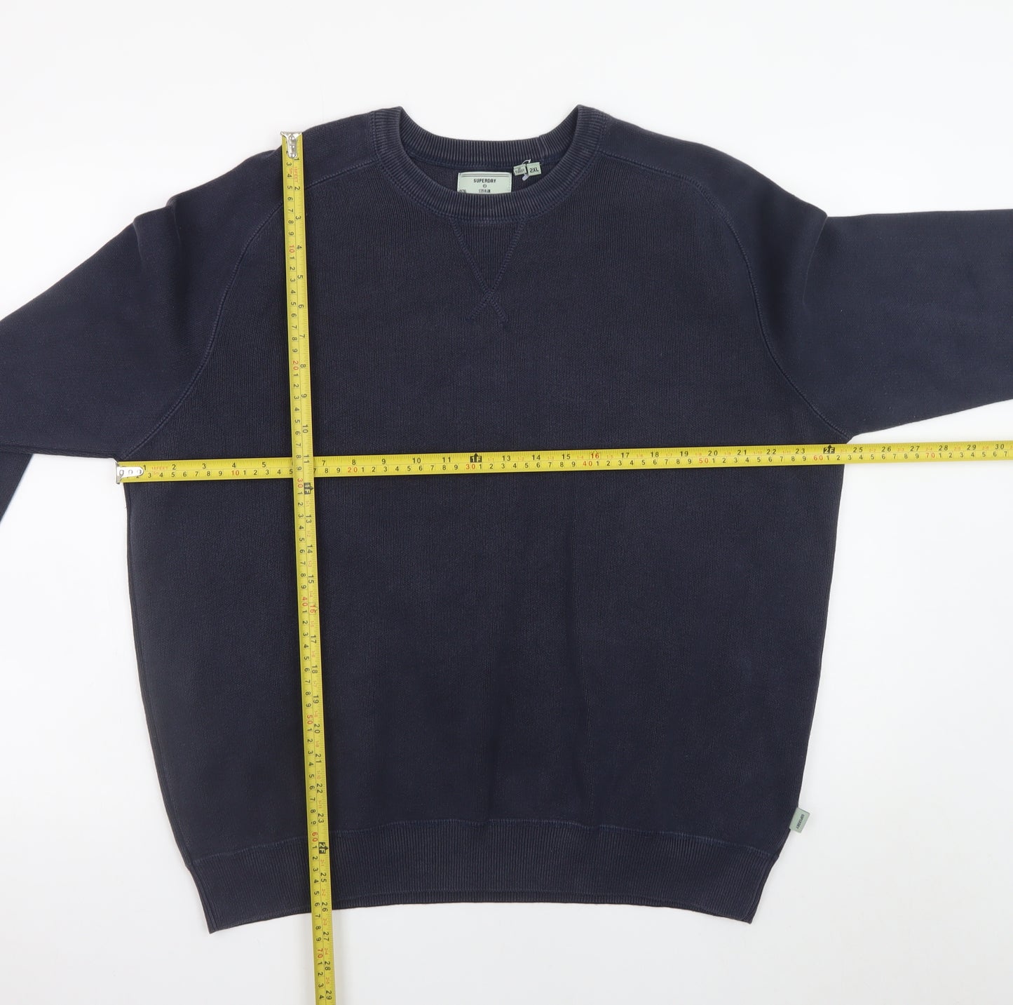 Superdry Mens Blue 2XL Crew Neck Cotton Pullover Jumper