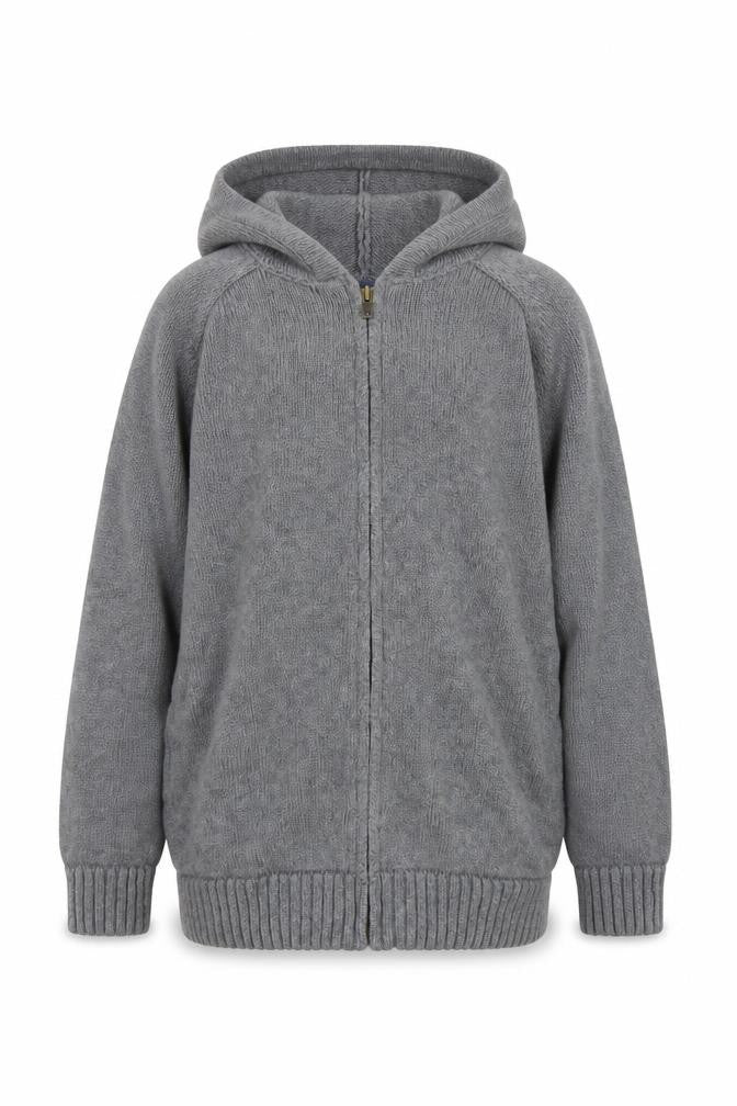 Front view of Gap Kids boys’ grey full zip hoodie cardigan 12-13 years cotton knit