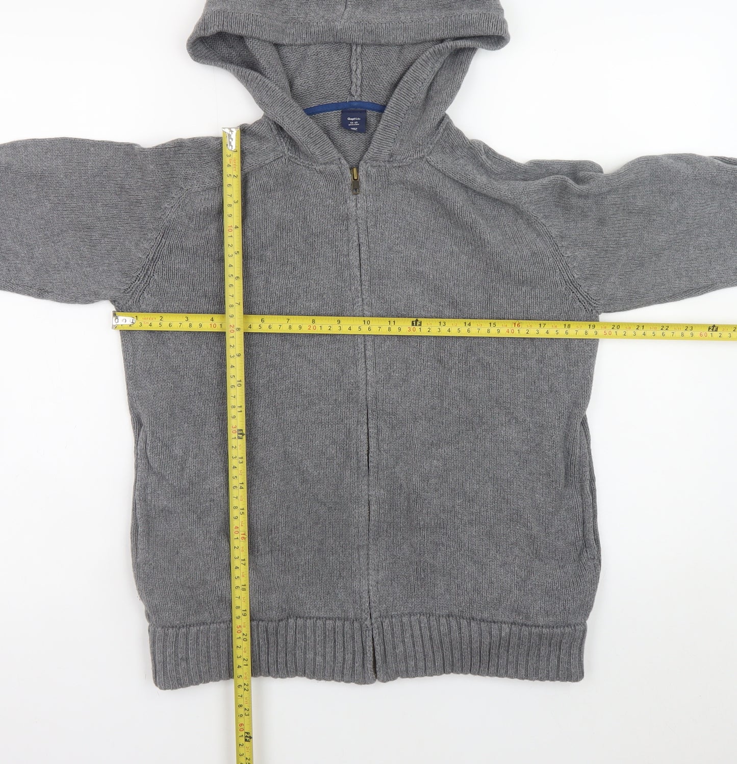Gap Kids Boys Grey Full Zip Hoodie Cardigan 12-13 Years Cotton Knit