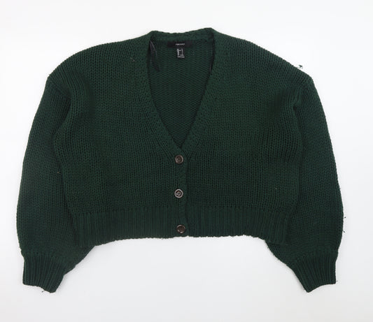 Forever 21 Women's Green Chunky-Knit Button Cardigan Size L