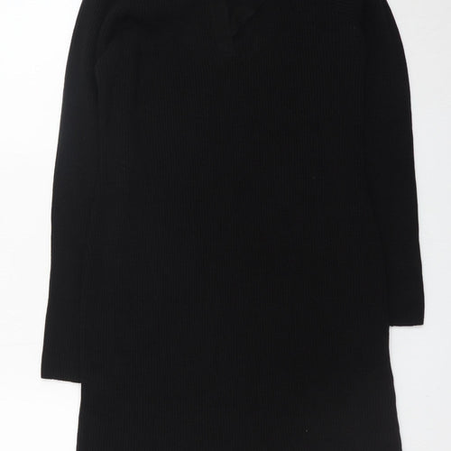 George Women Black L Collared Long Sleeve Knit Jumper Dress