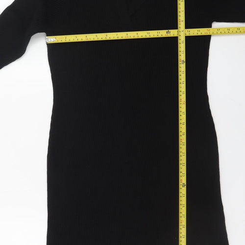 George Women Black L Collared Long Sleeve Knit Jumper Dress