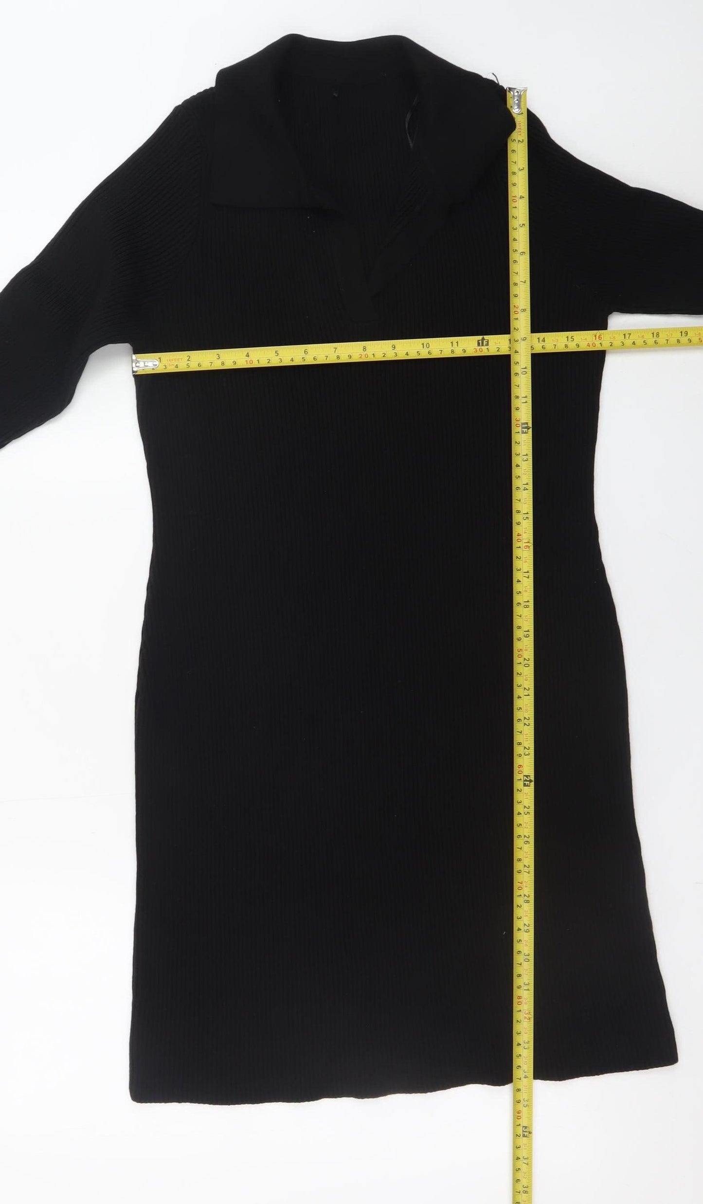 George Women Black L Collared Long Sleeve Knit Jumper Dress