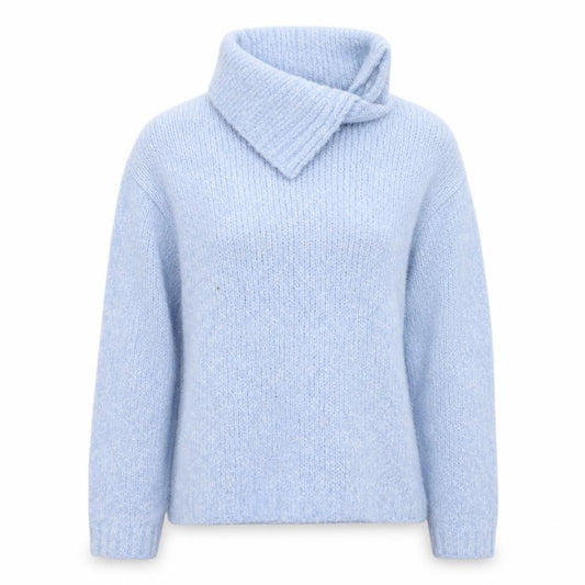 Front view of ASOS DESIGN Women’s Blue Roll Neck Chunky Knit Jumper, size S