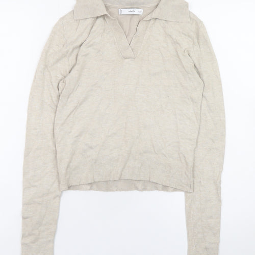 MNG Women's Beige Collared Knit Pullover Jumper Size S