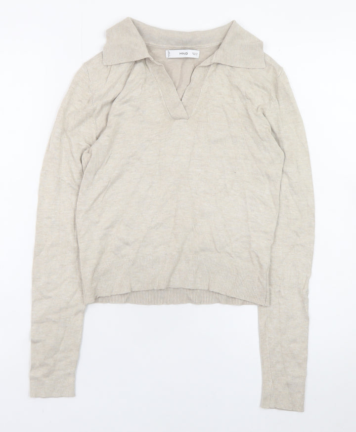MNG Women's Beige Collared Knit Pullover Jumper Size S