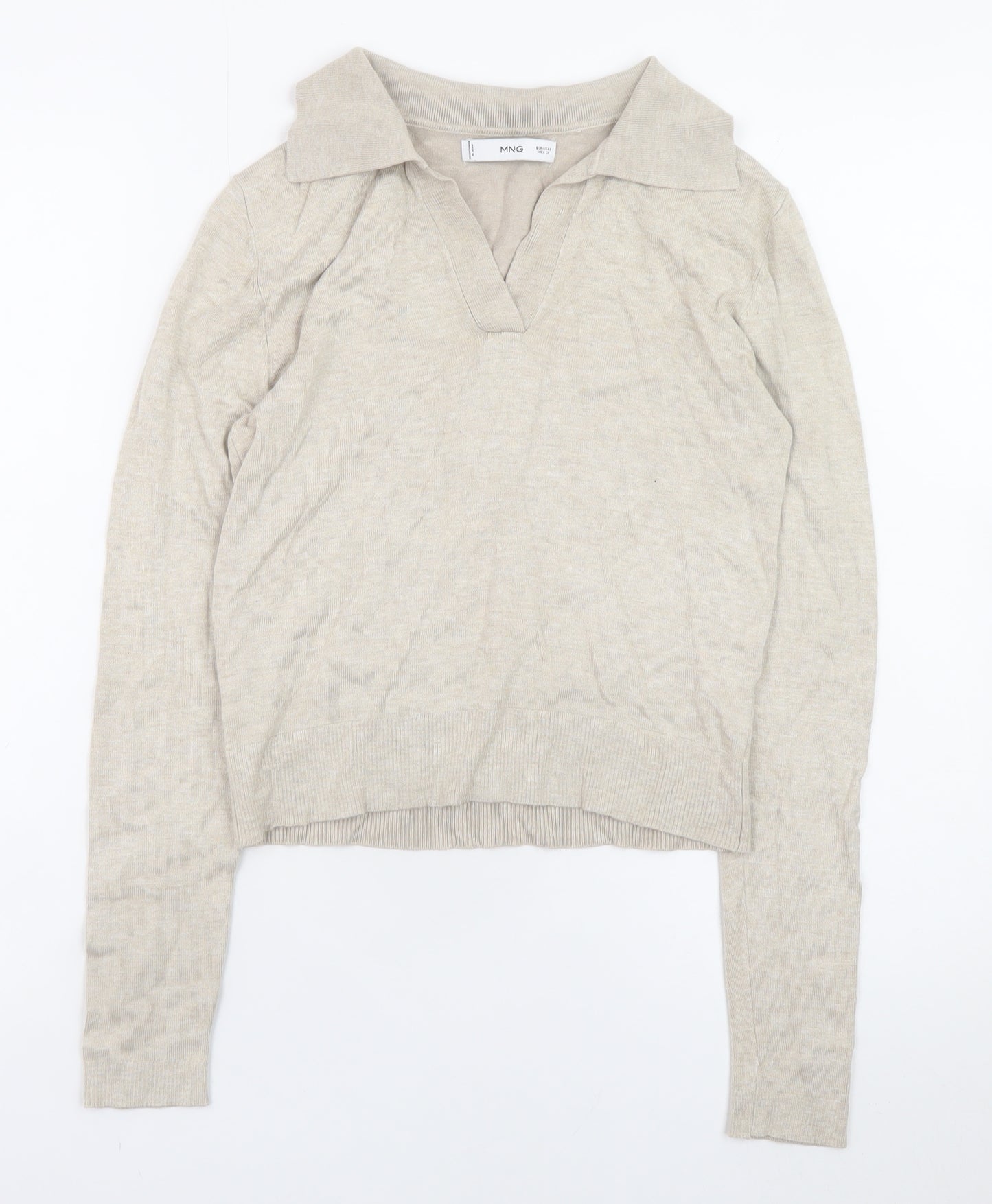 MNG Women's Beige Collared Knit Pullover Jumper Size S