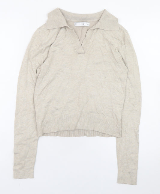 MNG Women's Beige Collared Knit Pullover Jumper Size S