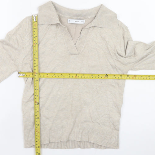 MNG Women's Beige Collared Knit Pullover Jumper Size S
