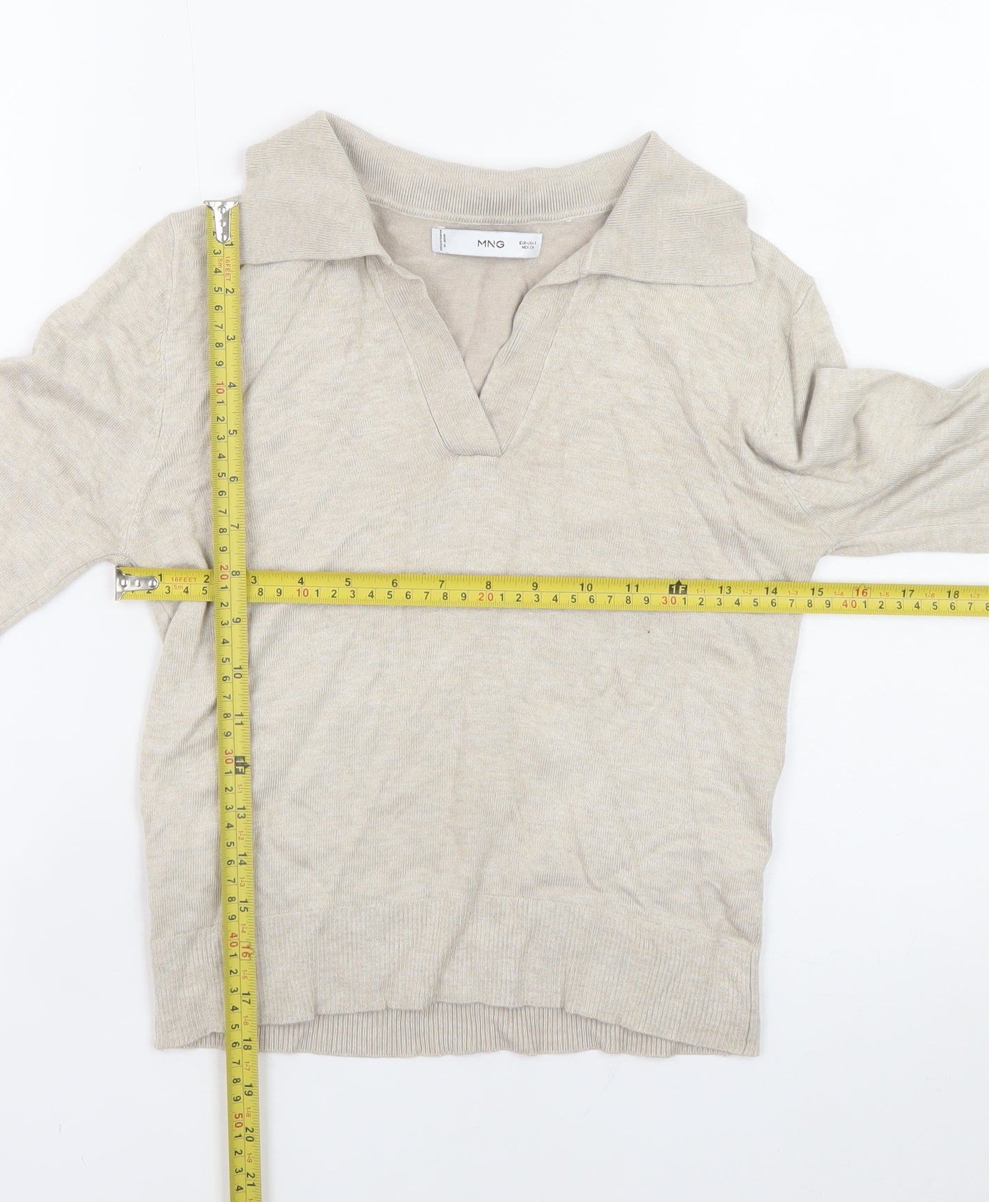 MNG Women's Beige Collared Knit Pullover Jumper Size S