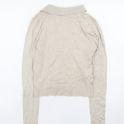 MNG Women's Beige Collared Knit Pullover Jumper Size S