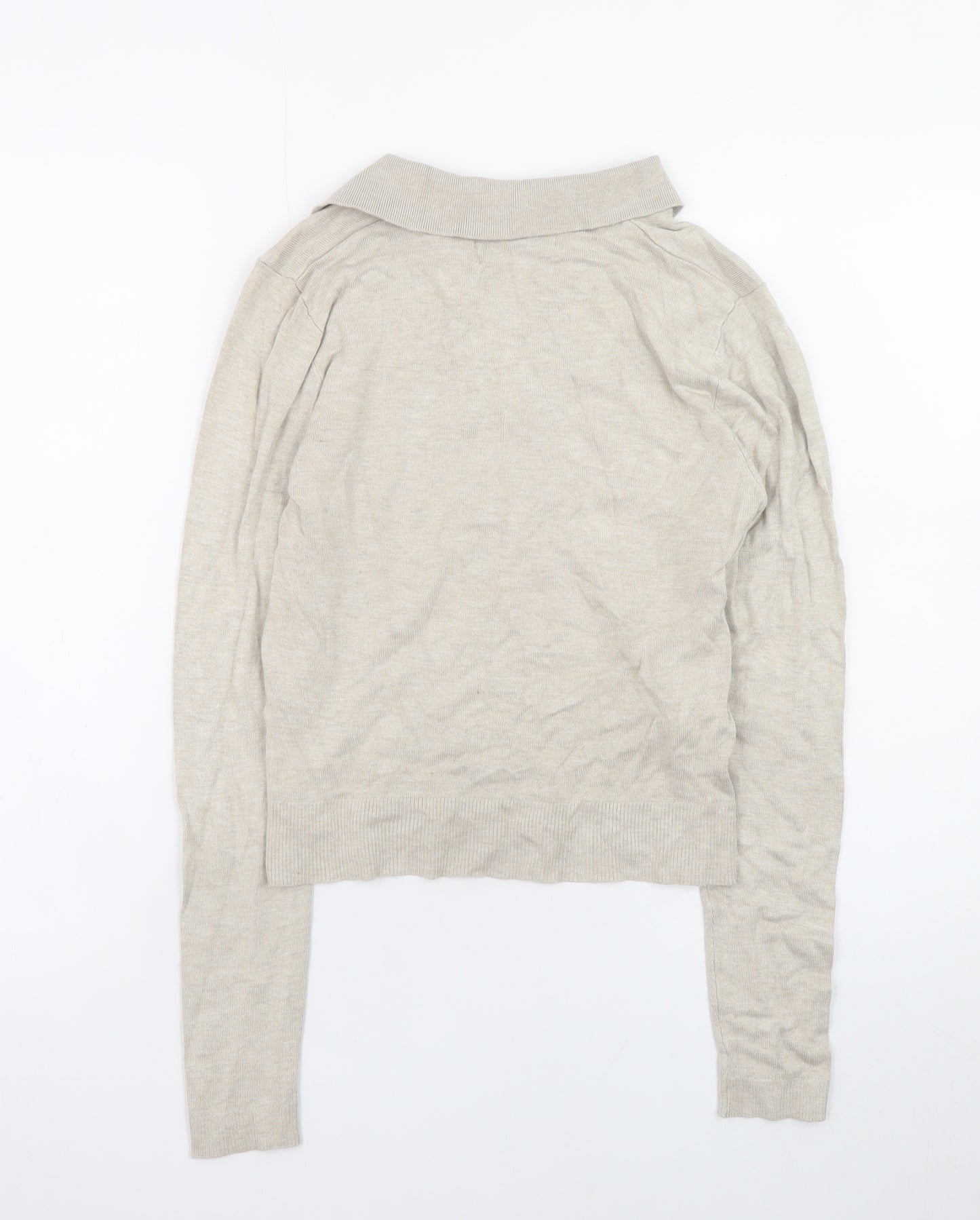 MNG Women's Beige Collared Knit Pullover Jumper Size S