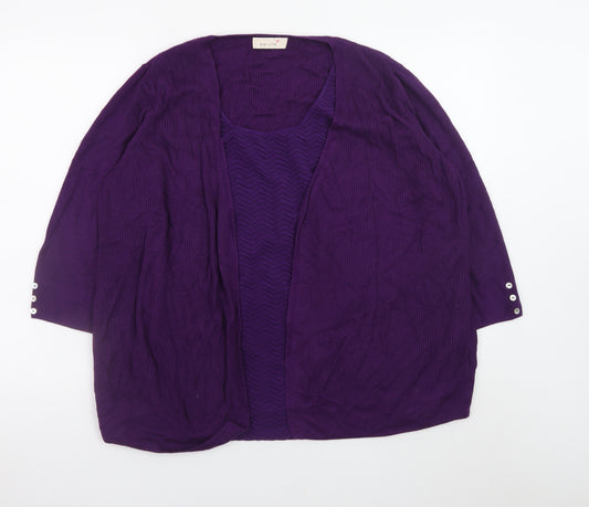 Marks and Spencer Women Purple Size 24 Cardigan 3/4 Sleeve Knit