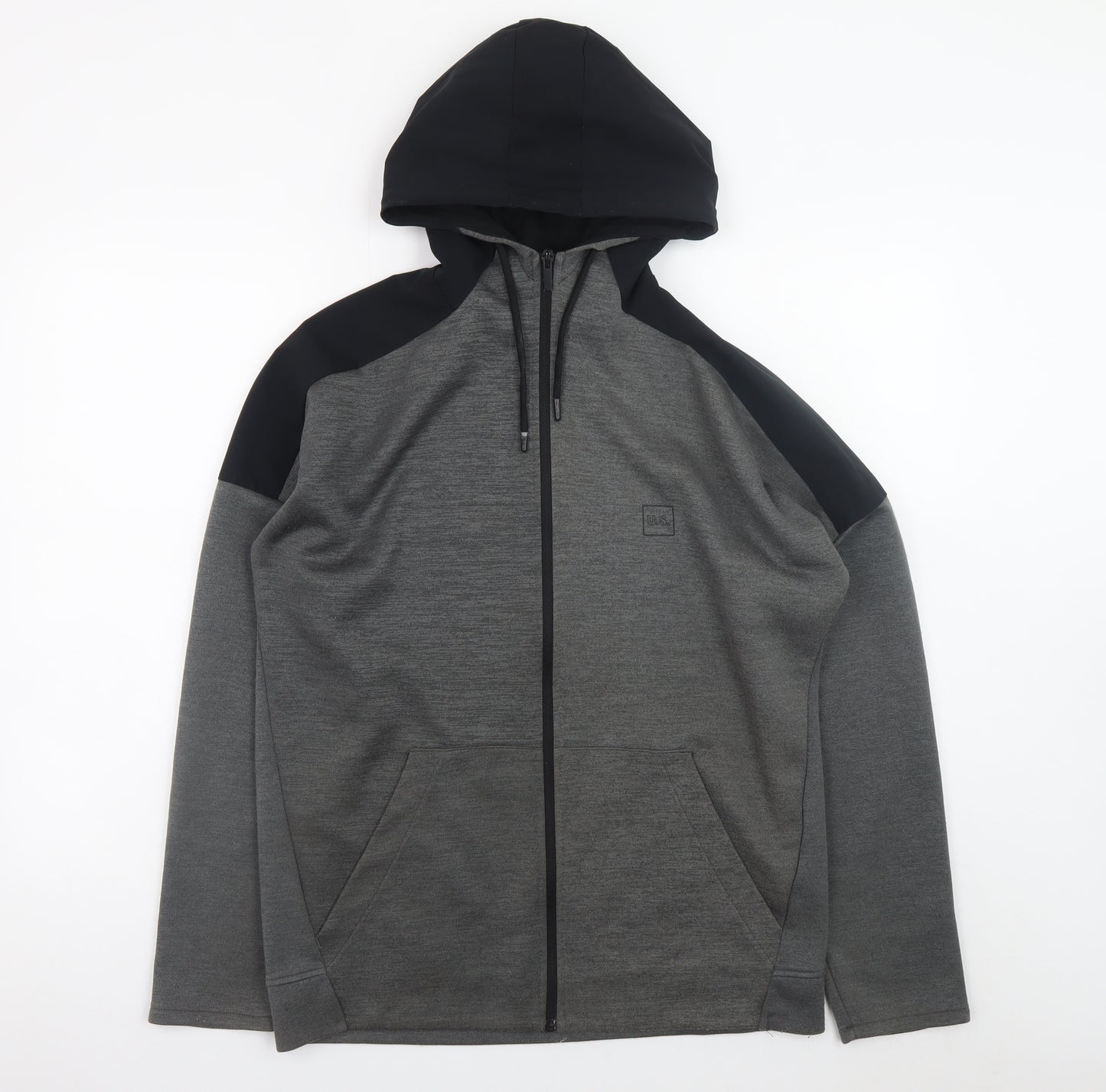 U.S. Athletic Men's Grey Full Zip Hoodie Medium Regular Fit Polyester