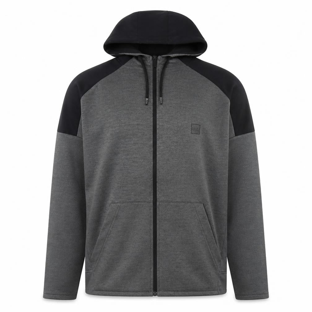 Front view of U.S. Athletic Men's Grey Full Zip Hoodie Medium Regular Fit Polyester