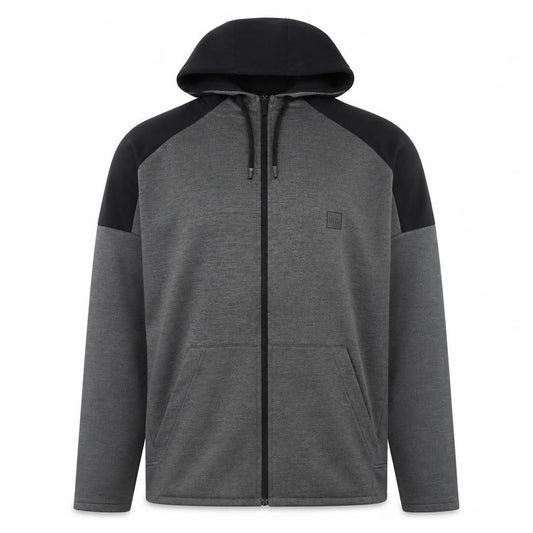 Front view of U.S. Athletic Men's Grey Full Zip Hoodie Medium Regular Fit Polyester